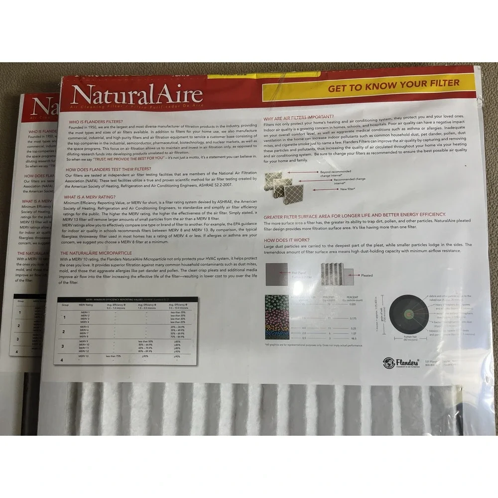 (2) NaturalAire 16x24x1 Microparticle Air Filter 90 Day Electrostatic‎ MERV 10